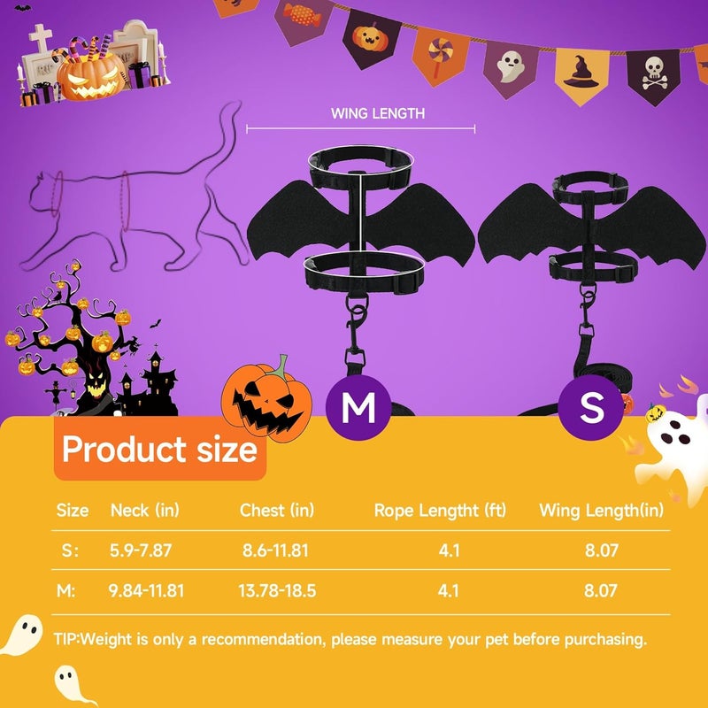 Yonuni Cat Harness and Leash, Cat Halloween Costumes with Bat Wings Escape Proof Soft Adjustable Vest, Easy Control Breathable Halloween Costumes Harness for Small Dogs Cats Rabbits (M) - Image 3